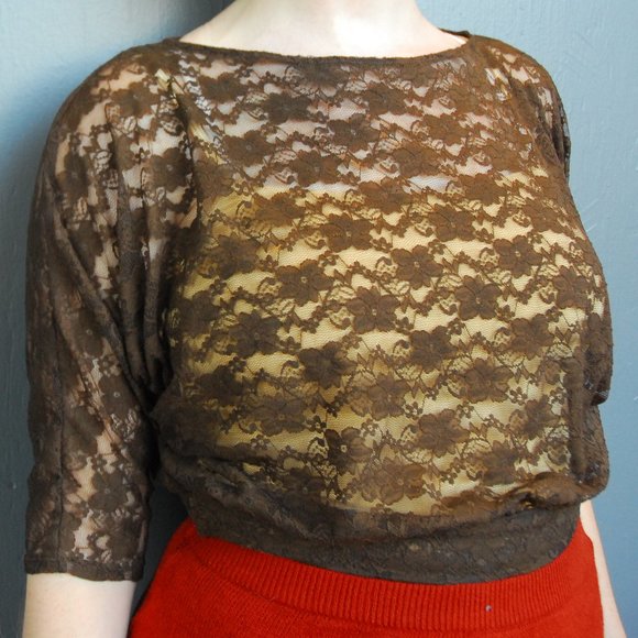 3/4 Sleeve Brown Lace Top - Picture 1 of 6